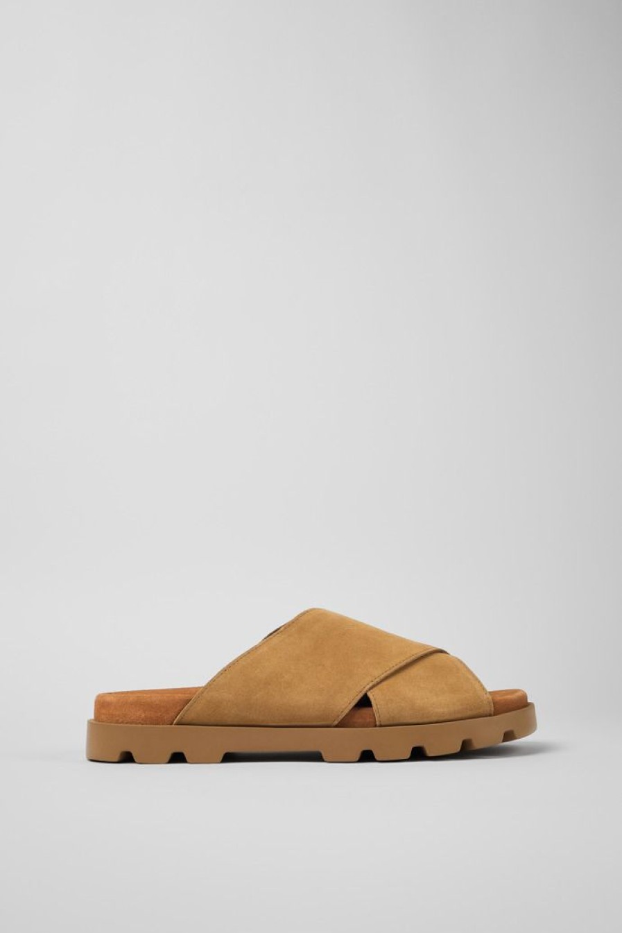 Camper Sandalias | Sandalia Con Tira Cruzada De Nobuk Beige Para Hombre