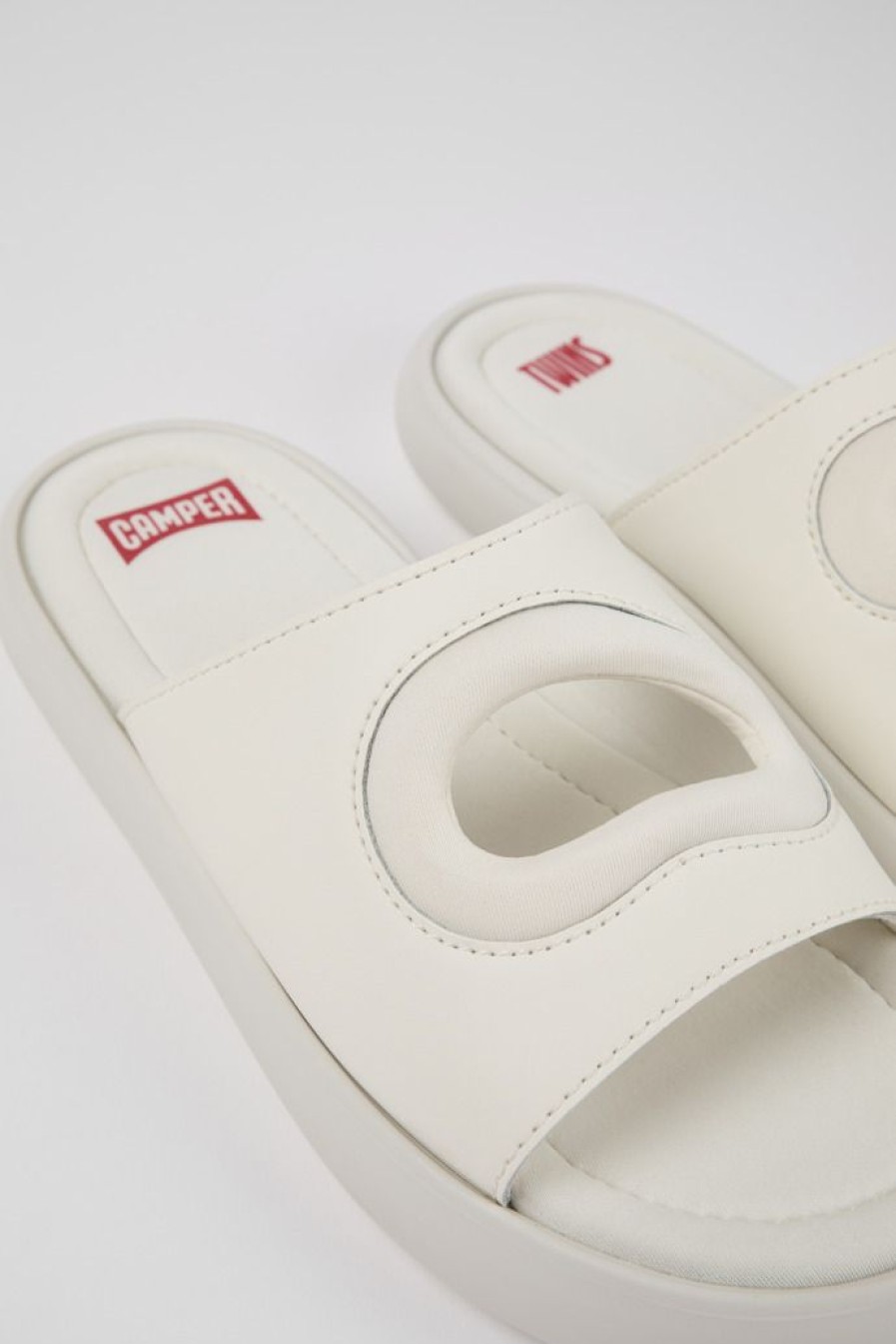 Camper Sandalias | Chancla De Piel/Tejido Blanca Para Mujer