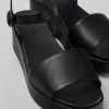 Camper Sandalias | Sandalia Con Dos Tiras De Piel Negra Para Mujer