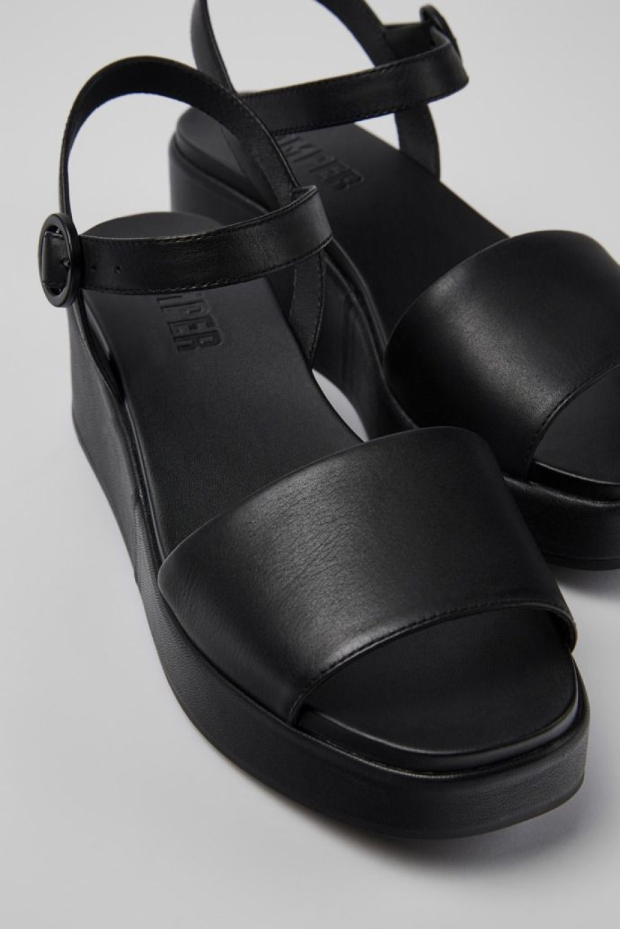 Camper Sandalias | Sandalia Con Dos Tiras De Piel Negra Para Mujer