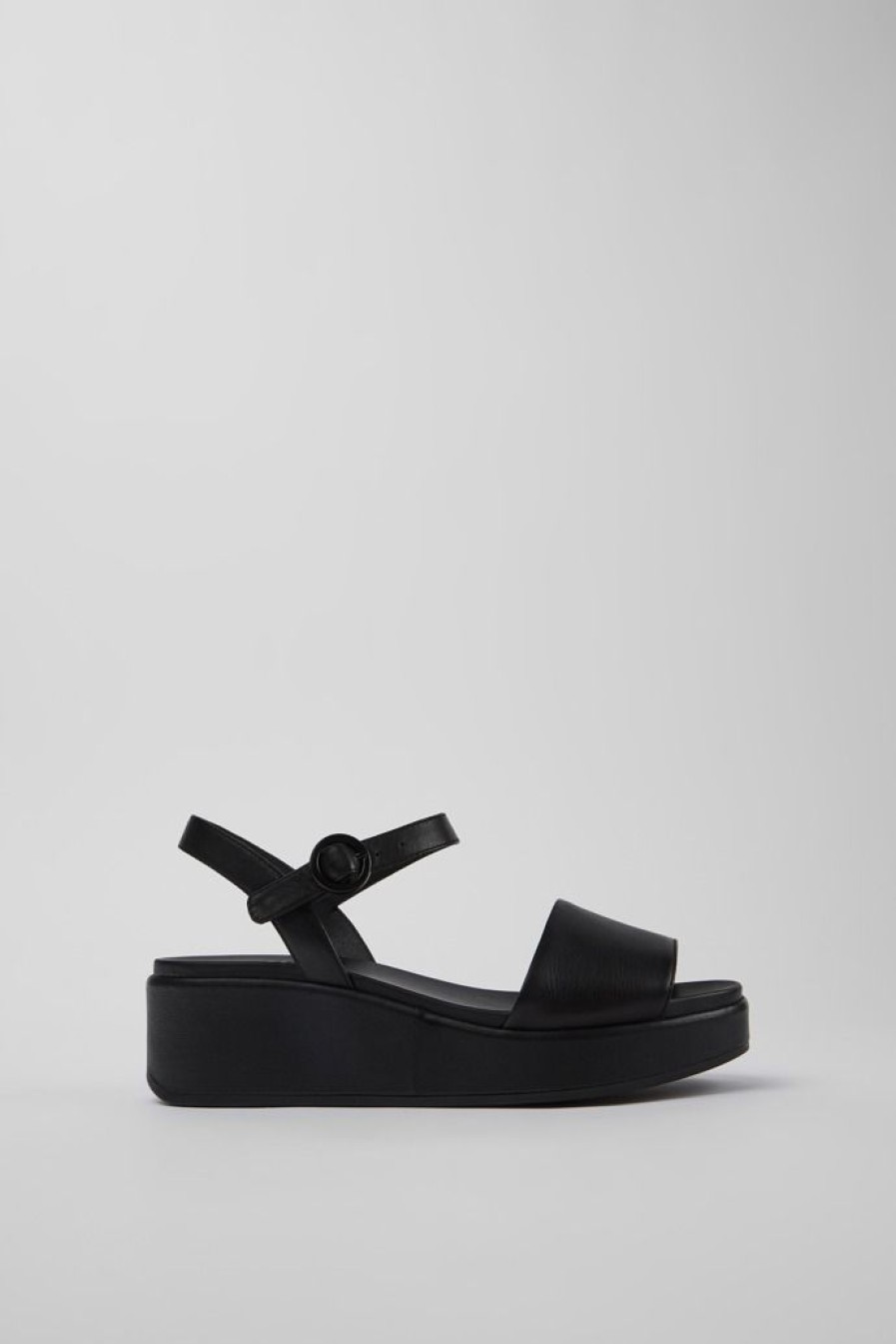 Camper Sandalias | Sandalia Con Dos Tiras De Piel Negra Para Mujer