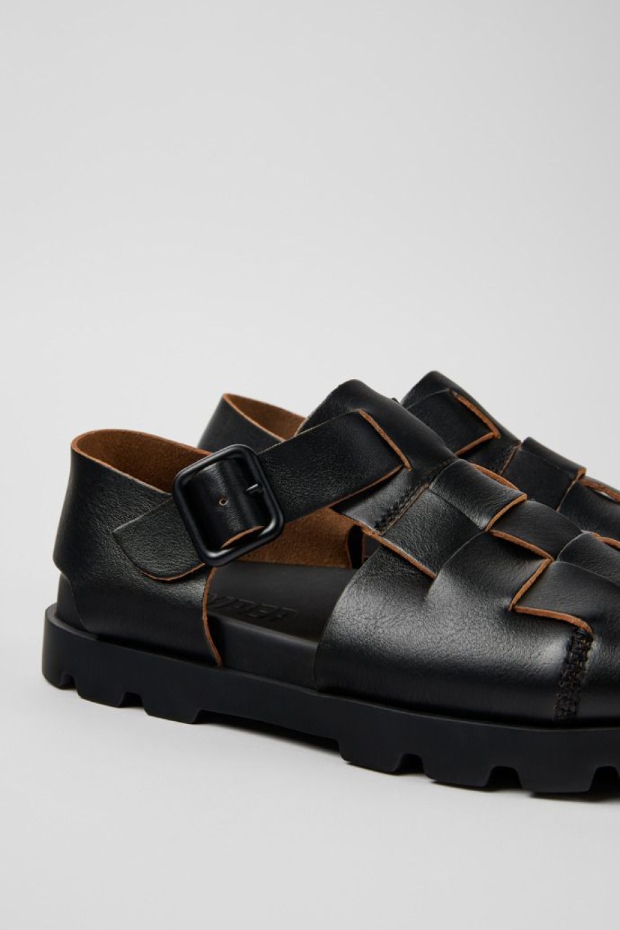 Camper Sandalias | Sandalia De Piel Negra Para Hombre