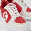 Camper Zapatillas | Sneaker Roja Y Blanca De Tejido Y Piel Para Ninos