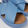 Camper Sandalias | Sandalia Con Tira Cruzada De Piel Azul Para Mujer