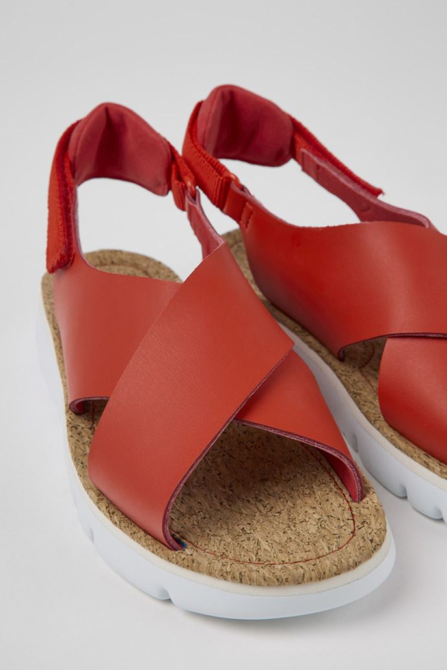 Camper Sandalias | Sandalias Rojas De Piel Y Tejido Para Mujer