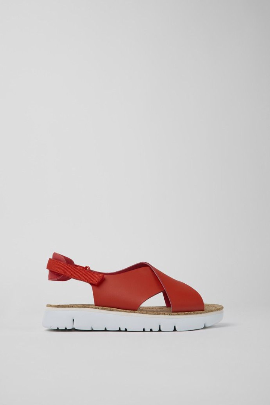 Camper Sandalias | Sandalias Rojas De Piel Y Tejido Para Mujer