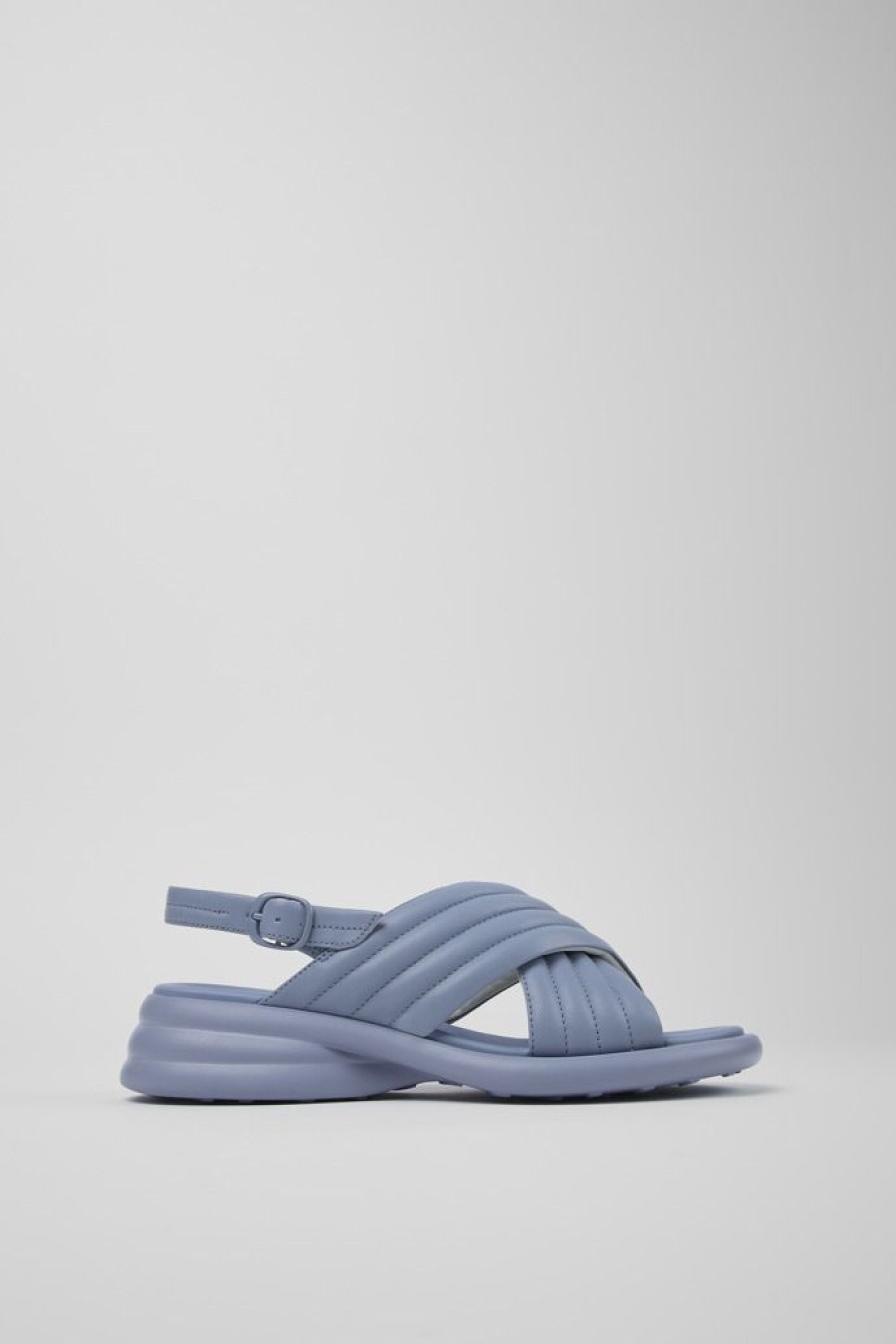 Camper Sandalias | Sandalia Con Tira Cruzada De Piel Azul Para Mujer