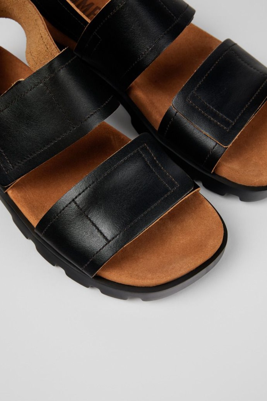 Camper Sandalias | Sandalia Con Dos Tiras De Piel Negras Para Hombre