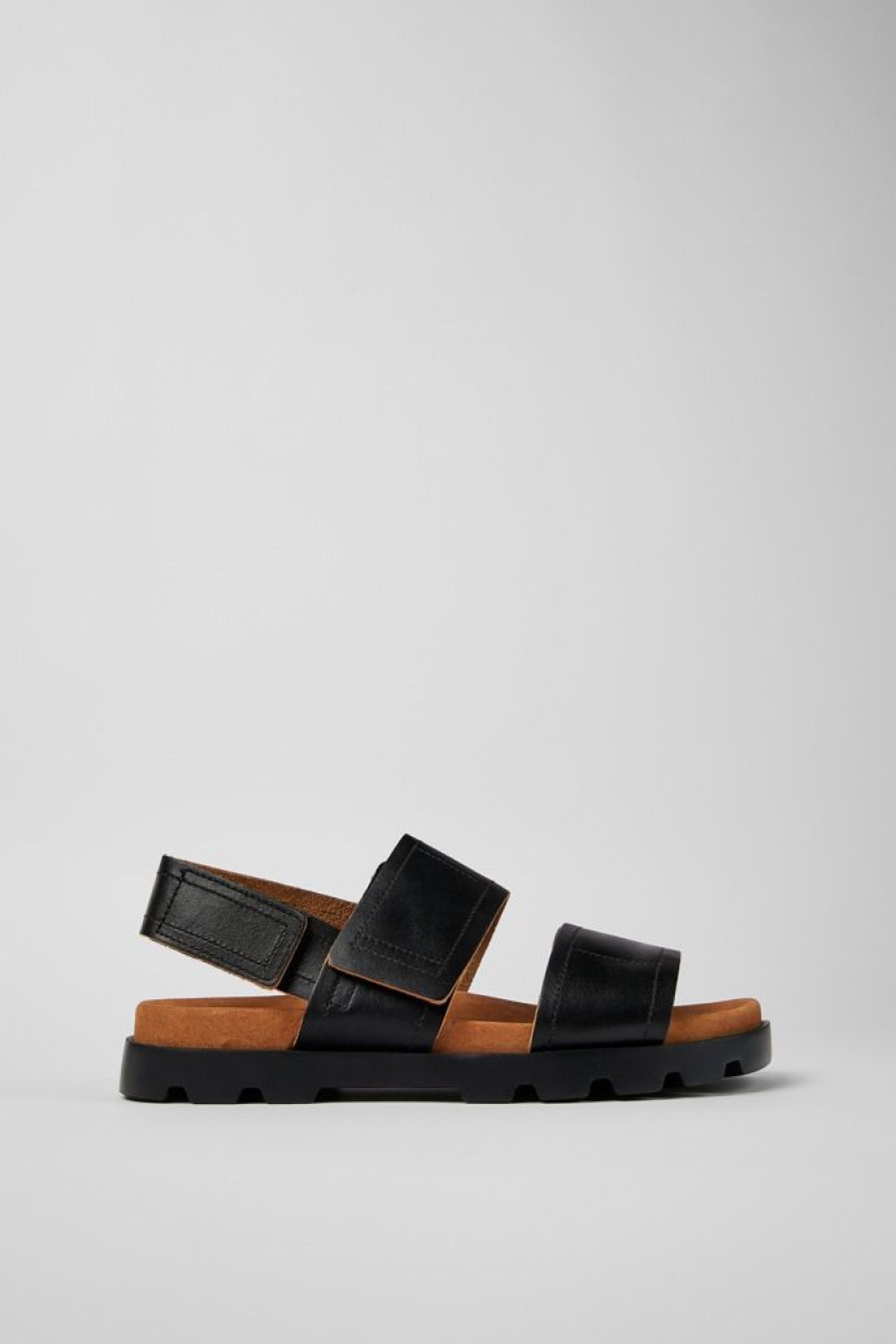 Camper Sandalias | Sandalia Con Dos Tiras De Piel Negras Para Hombre