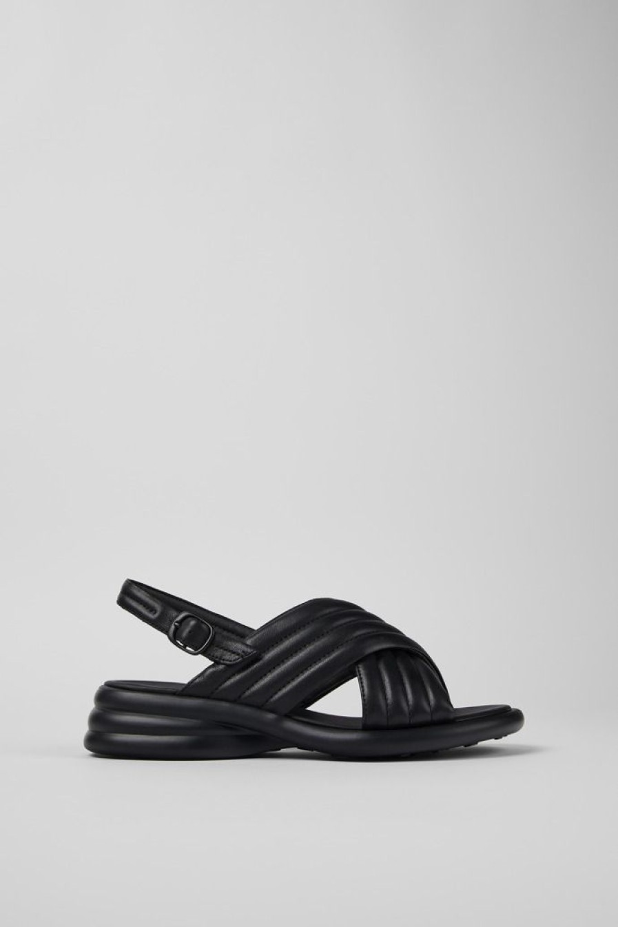 Camper Sandalias | Sandalia Con Tira Cruzada De Piel Negra Para Mujer