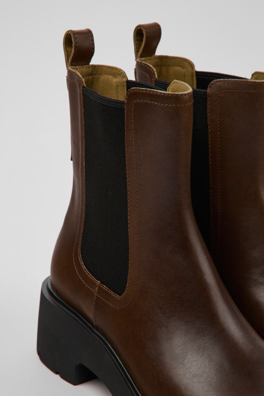 Camper Zapatos De Tacon | Botas Chelsea Marrones De Piel Para Mujer