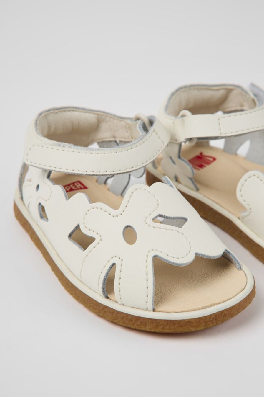 Camper Sandalias | Sandalias Blancas De Piel Para Ninos