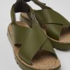 Camper Sandalias | Sandalia De Piel/Tejido Verde Para Mujer