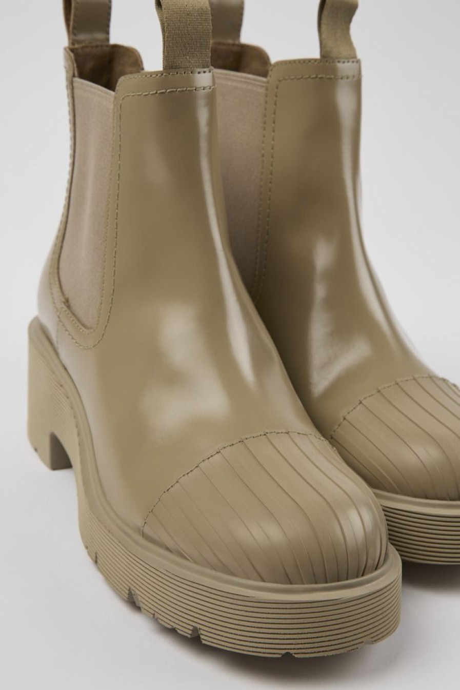 Camper Zapatos De Tacon | Botas Chelsea Beige De Piel Para Mujer