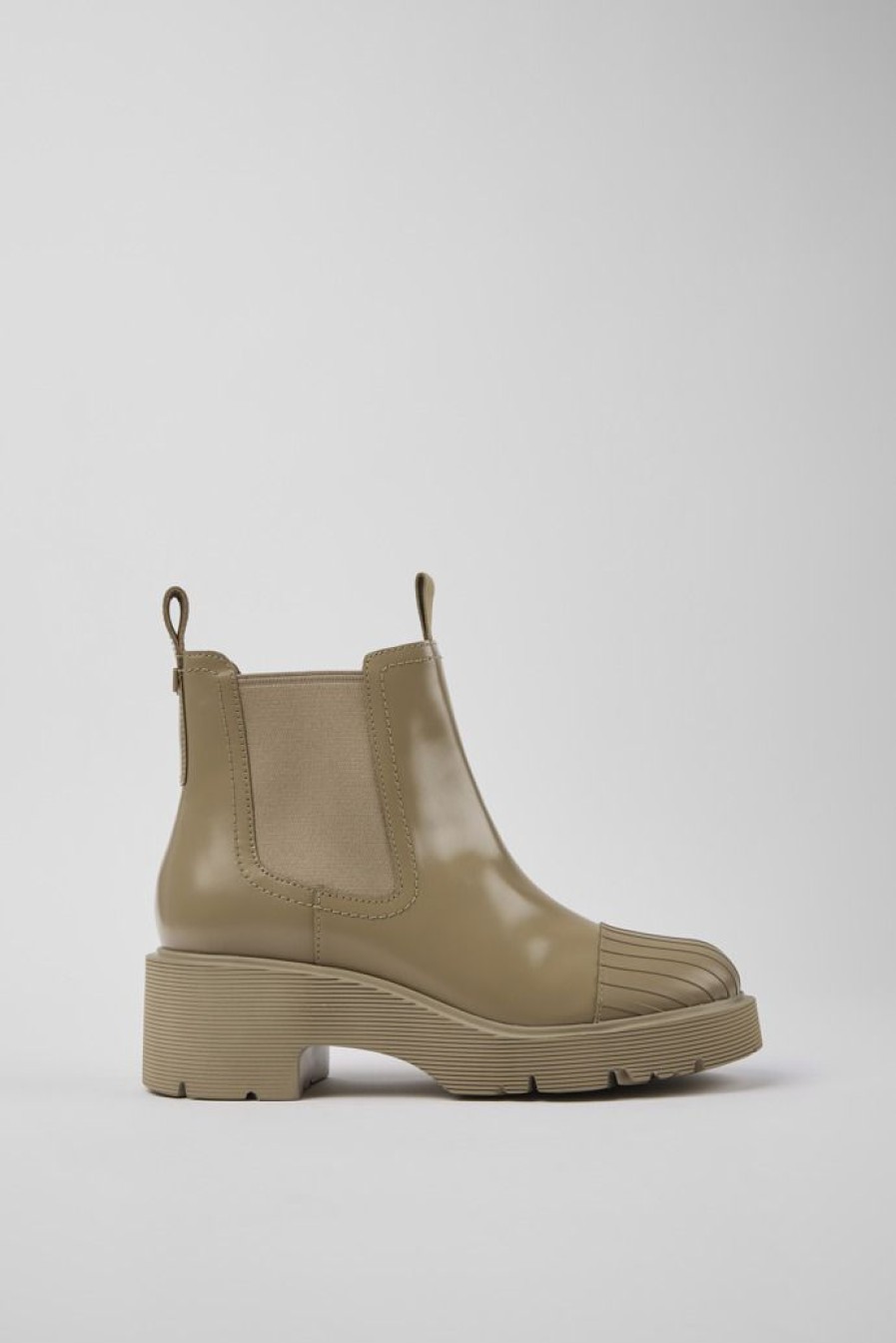 Camper Zapatos De Tacon | Botas Chelsea Beige De Piel Para Mujer