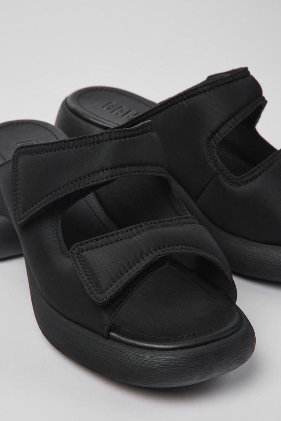 Camper Sandalias | Sandalia Con Dos Tiras De Tejido Negras Para Mujer