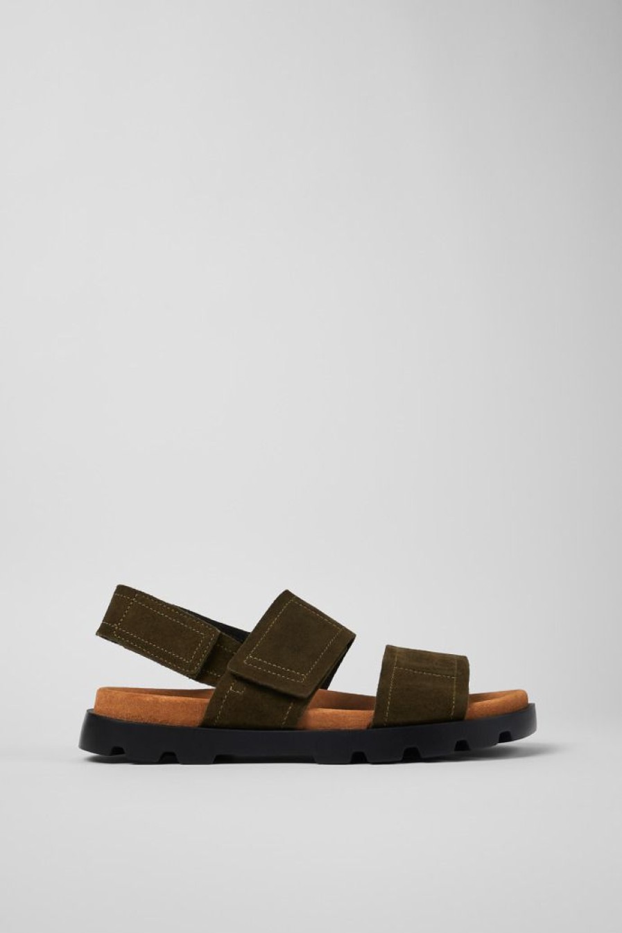 Camper Sandalias | Sandalia Con Dos Tiras De Nobuk Verdes Para Hombre