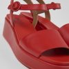 Camper Sandalias | Sandalia Con Dos Tiras De Piel Roja Para Mujer