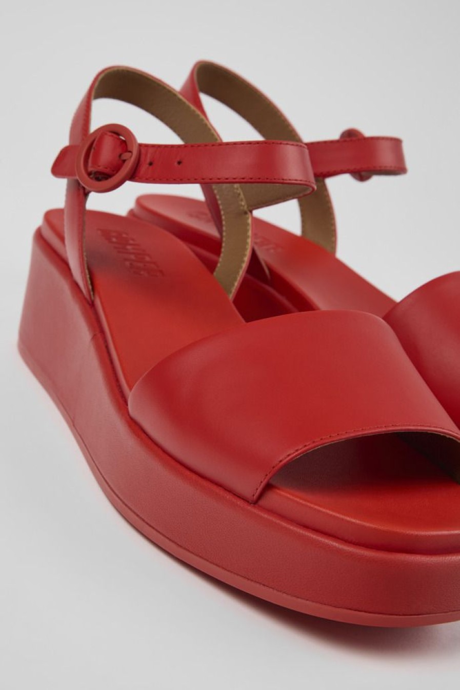 Camper Sandalias | Sandalia Con Dos Tiras De Piel Roja Para Mujer