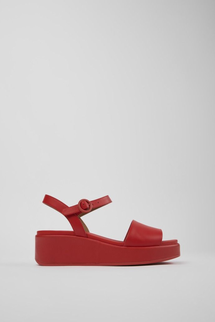 Camper Sandalias | Sandalia Con Dos Tiras De Piel Roja Para Mujer