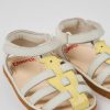 Camper Sandalias | Sandalias Blancas Y Amarillas De Piel Para Ninos