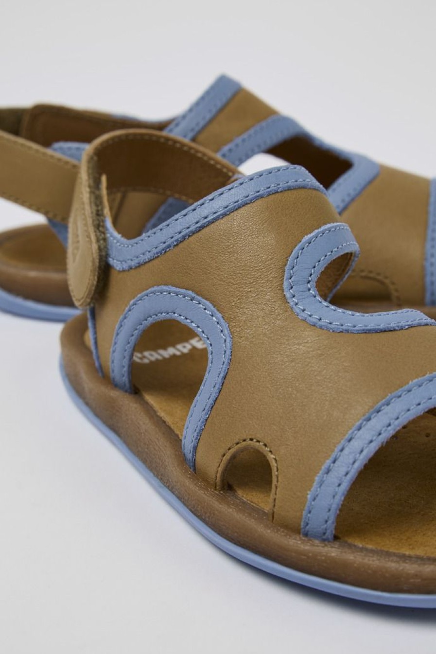 Camper Sandalias | Sandalia De Piel Marron Con Dos Tiras