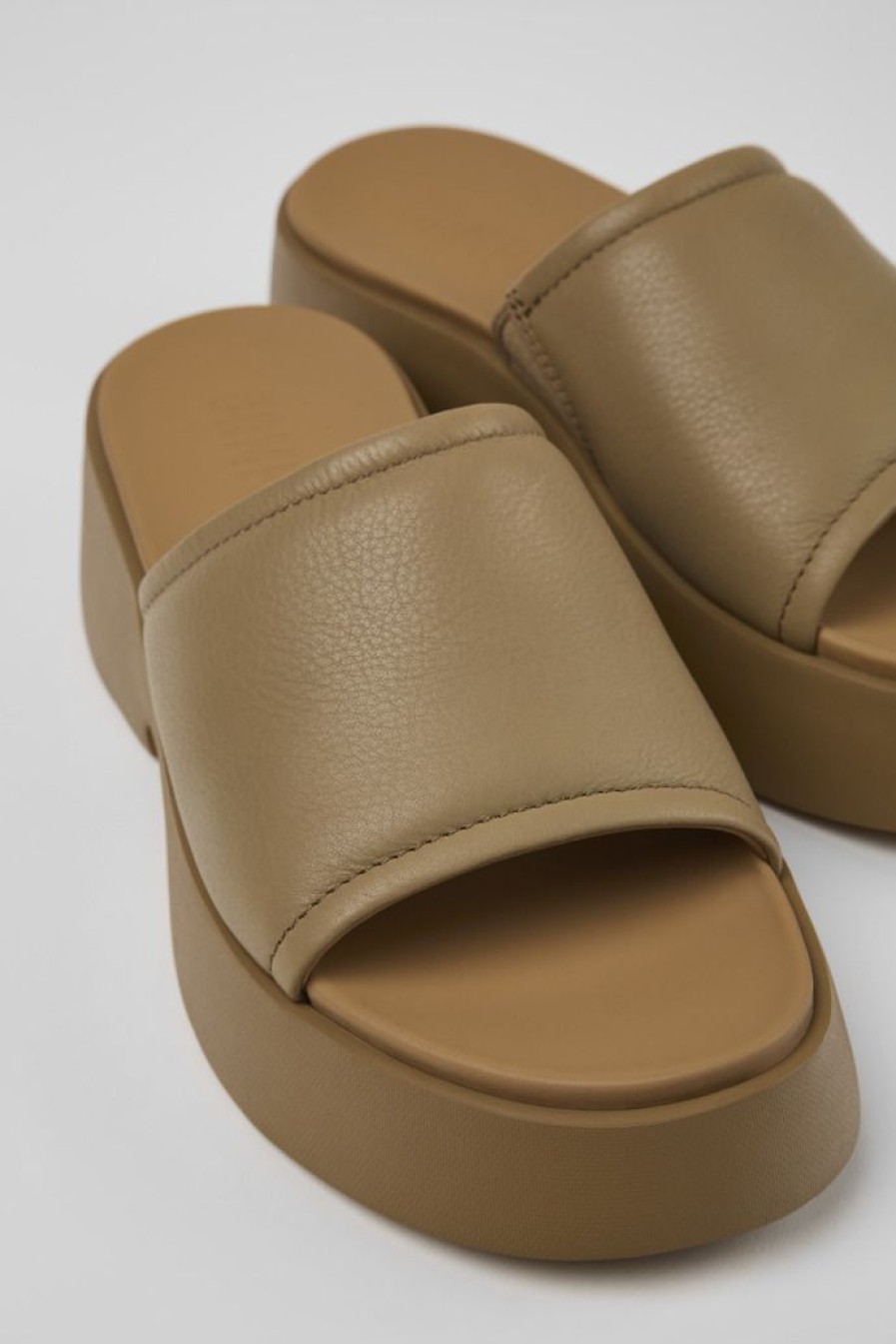 Camper Sandalias | Chancla De Piel Marron Para Mujer