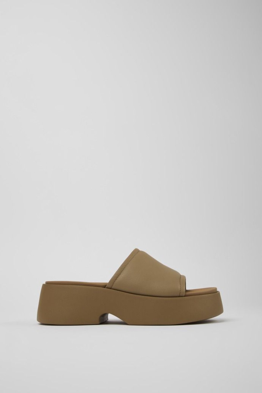 Camper Sandalias | Chancla De Piel Marron Para Mujer