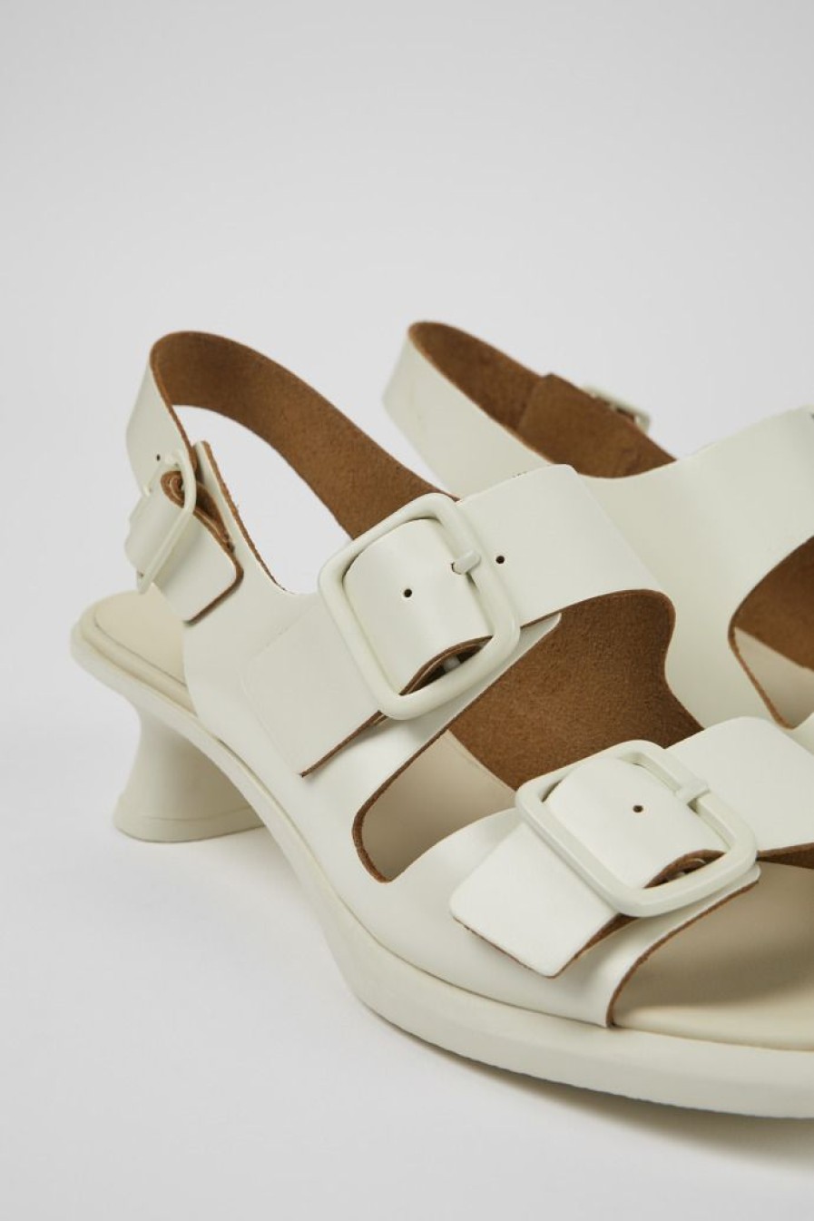 Camper Sandalias | Sandalia Con Dos Tiras De Piel Blanca Para Mujer