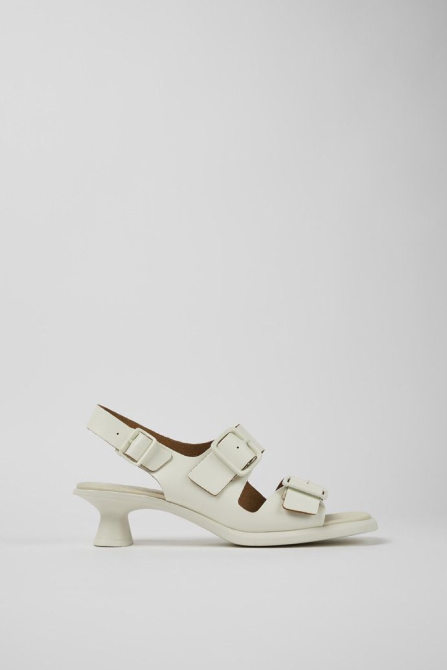 Camper Sandalias | Sandalia Con Dos Tiras De Piel Blanca Para Mujer