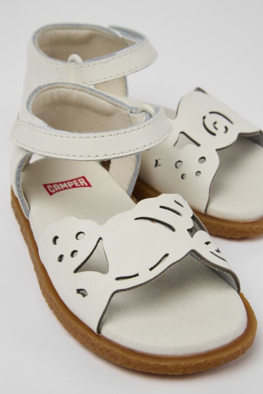 Camper Sandalias | Sandalia De Piel Blanca Con Dos Tiras