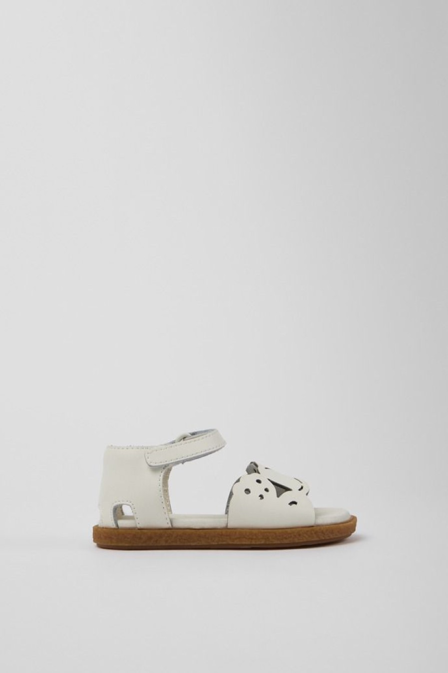 Camper Sandalias | Sandalia De Piel Blanca Con Dos Tiras