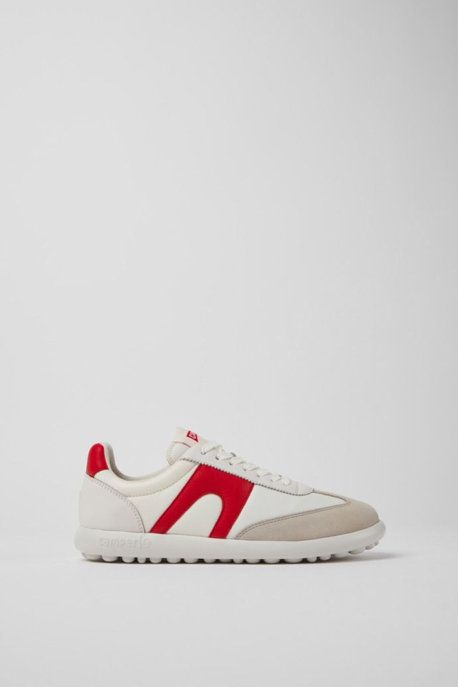 Camper Zapatillas | Sneaker Blanca Y Roja De Piel Y Tejido Para Mujer