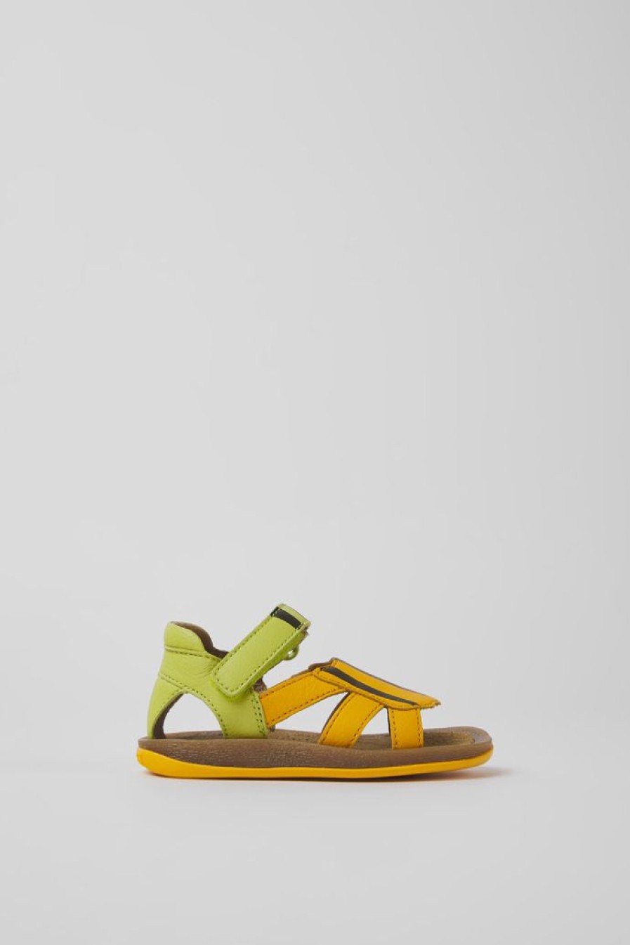 Camper Sandalias | Sandalias Verdes Y Naranjas De Piel Para Ninos