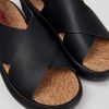 Camper Sandalias | Sandalia Con Tira Cruzada De Piel Negra Para Mujer