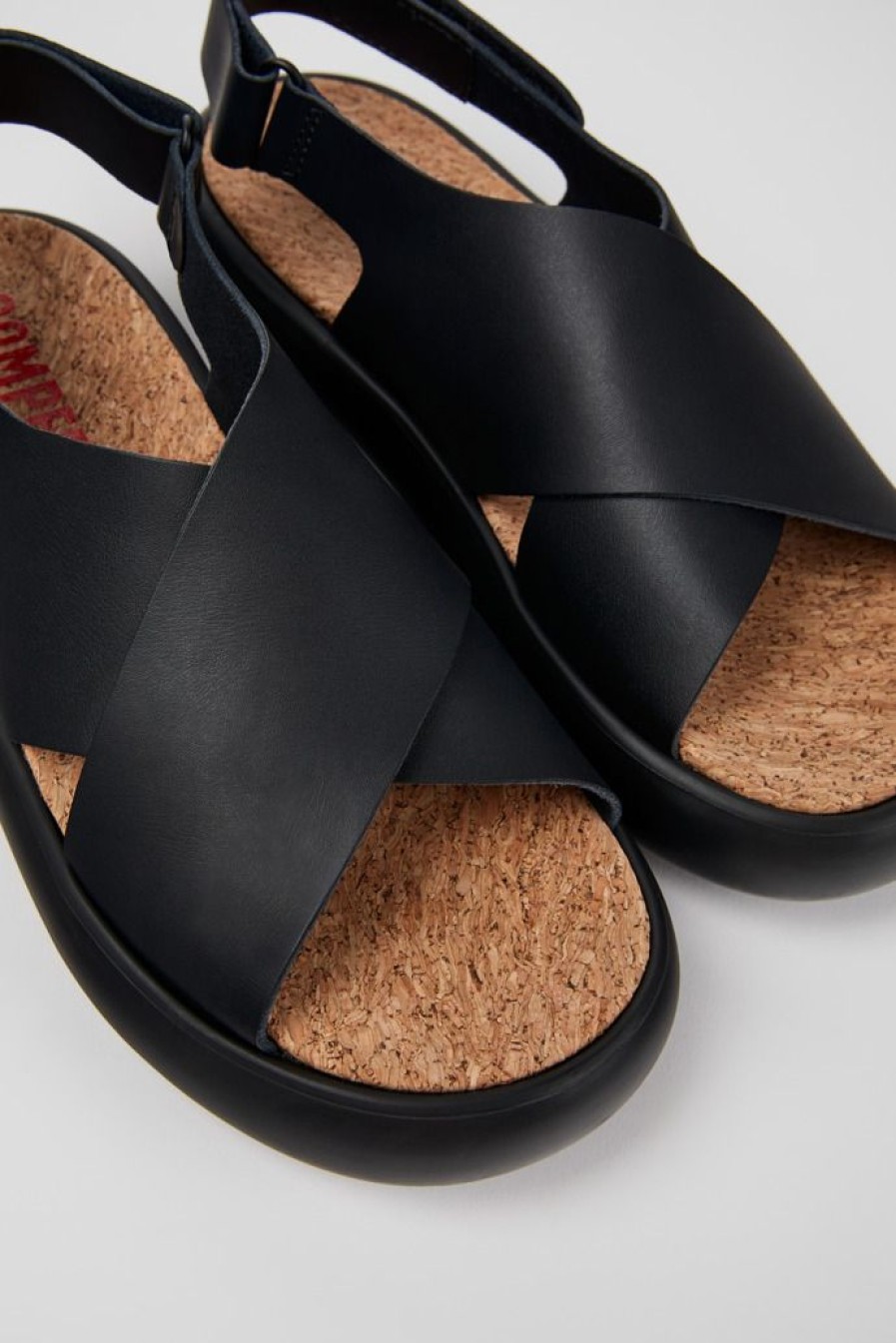 Camper Sandalias | Sandalia Con Tira Cruzada De Piel Negra Para Mujer