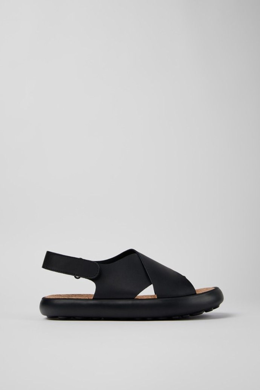 Camper Sandalias | Sandalia Con Tira Cruzada De Piel Negra Para Mujer