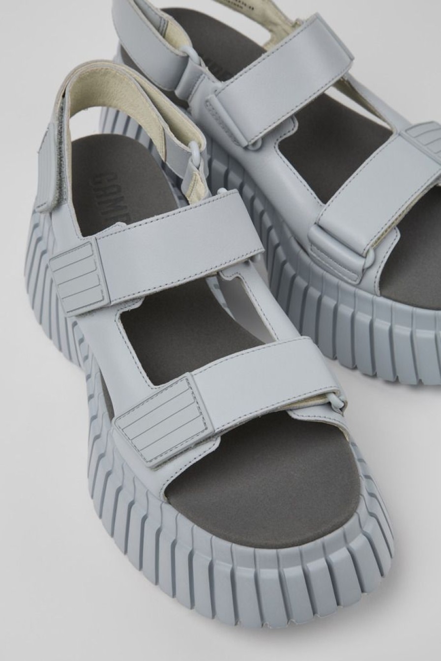 Camper Sandalias | Sandalia Con Dos Tiras De Piel Gris Para Mujer