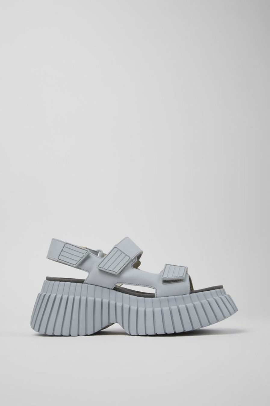 Camper Sandalias | Sandalia Con Dos Tiras De Piel Gris Para Mujer