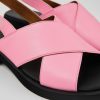 Camper Sandalias | Sandalia Con Tira Cruzada De Piel Rosa Para Mujer