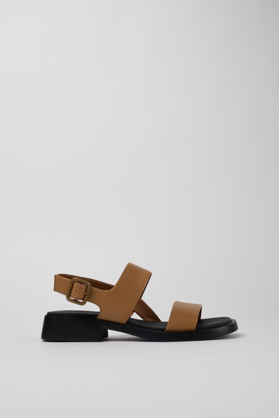 Camper Sandalias | Sandalia Con Dos Tiras De Piel Marron Para Mujer