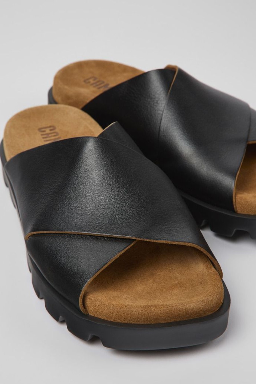 Camper Sandalias | Sandalia Con Tira Cruzada De Piel Negra Para Mujer