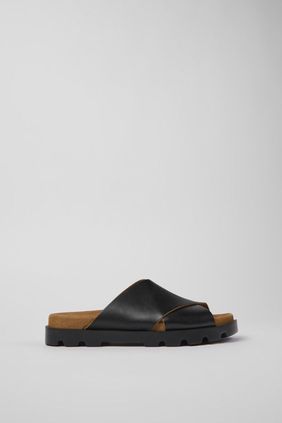 Camper Sandalias | Sandalia Con Tira Cruzada De Piel Negra Para Mujer