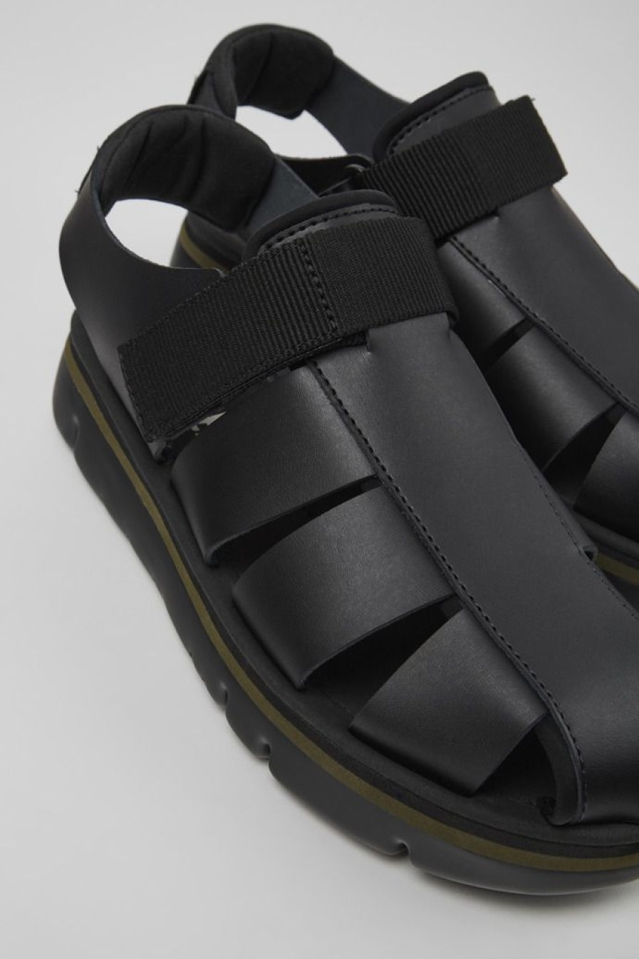 Camper Sandalias | Sandalia De Piel/Tejido Negra Para Hombre