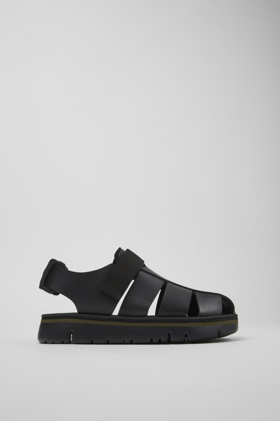 Camper Sandalias | Sandalia De Piel/Tejido Negra Para Hombre