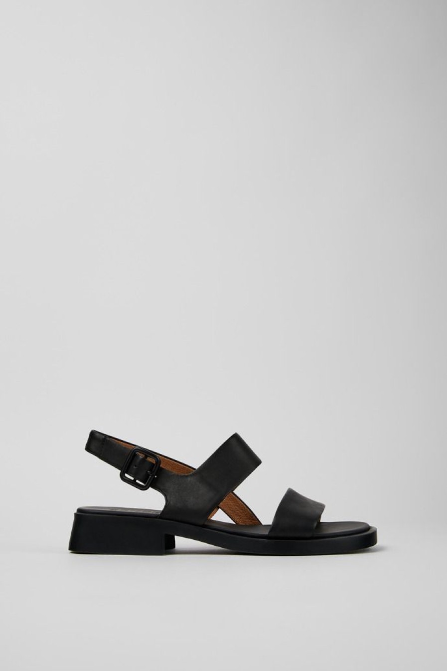 Camper Sandalias | Sandalia Con Dos Tiras De Piel Negra Para Mujer