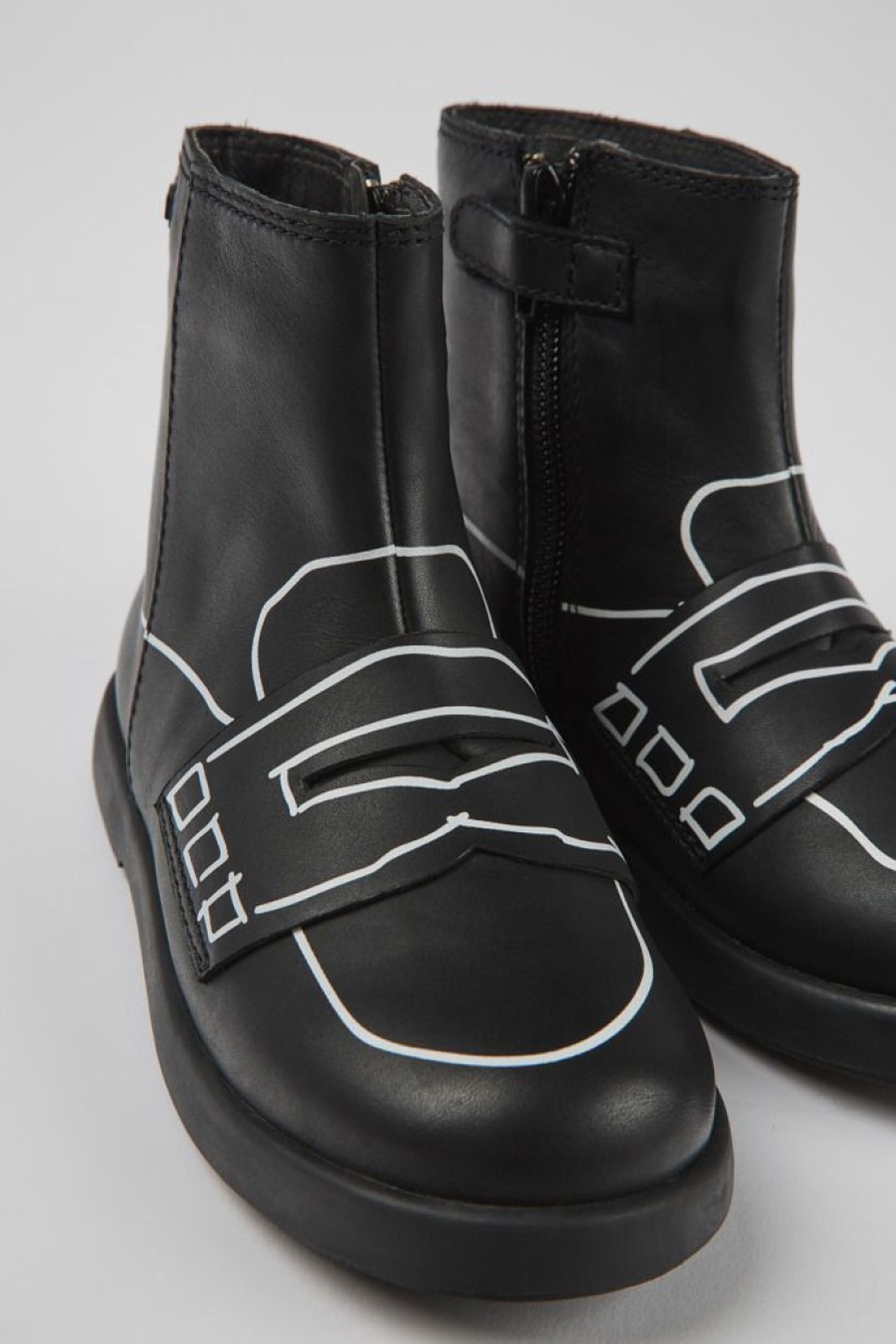 Camper Botas | Botines Negros De Piel Para Ninos