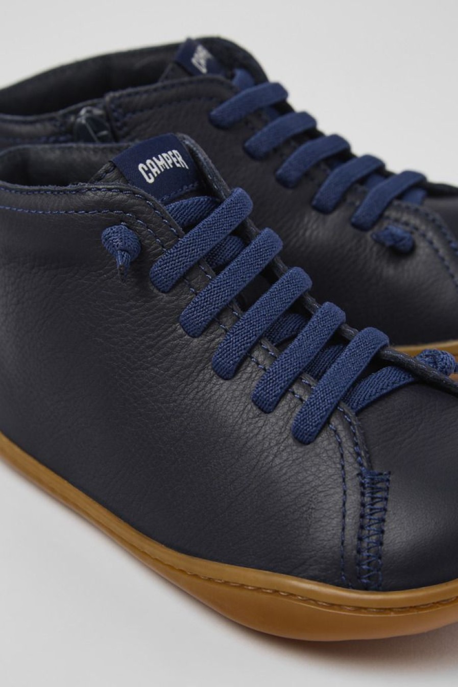 Camper Zapatos De Cordones | Botines Azul Marino De Piel Para Ninos