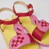 Camper Sandalias | Sandalias Rojas Y Rosas De Piel Para Ninos