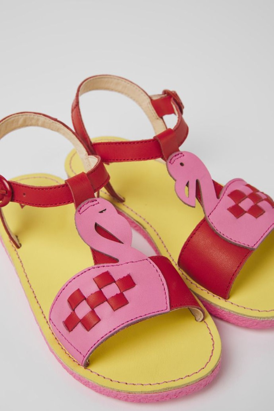 Camper Sandalias | Sandalias Rojas Y Rosas De Piel Para Ninos